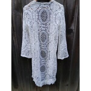 Retro Threads open knit crochet white cardigan‎ Summer/Pool  cover up top sz M